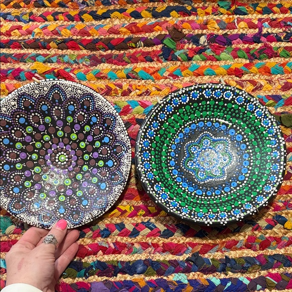 Handmade Other - Hand-Painted Mandala Wall Plates — Purple & Green Dot Art